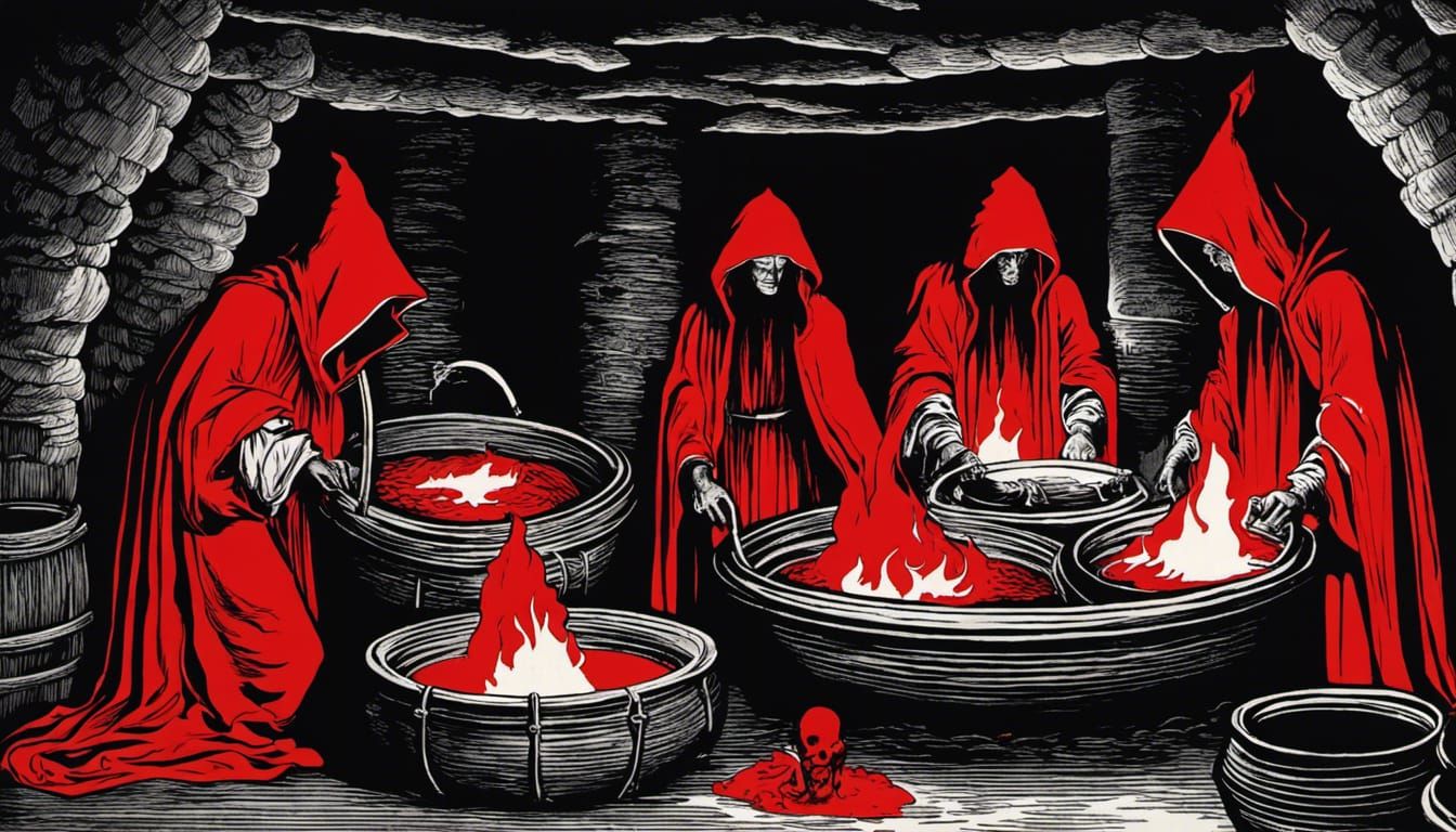 Creepy Occult Ritual in Black, White, and Red