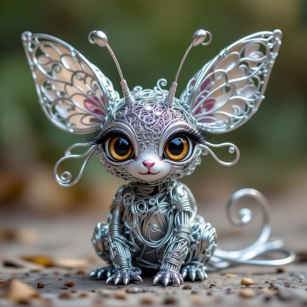 Filigree Silver Wire Animal with Unusual Eyes