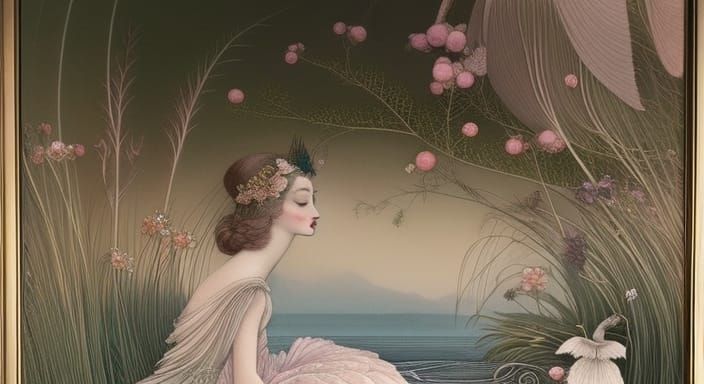 Princess Odette in Swan Lake: Art Nouveau Charcoal Sketch