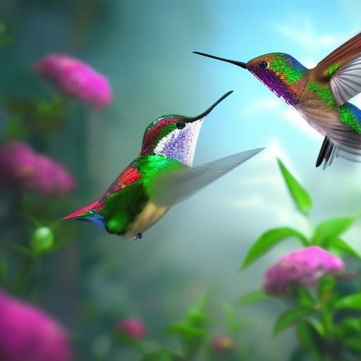 Hummingbirds and Flowers: Detailed Matte Painting