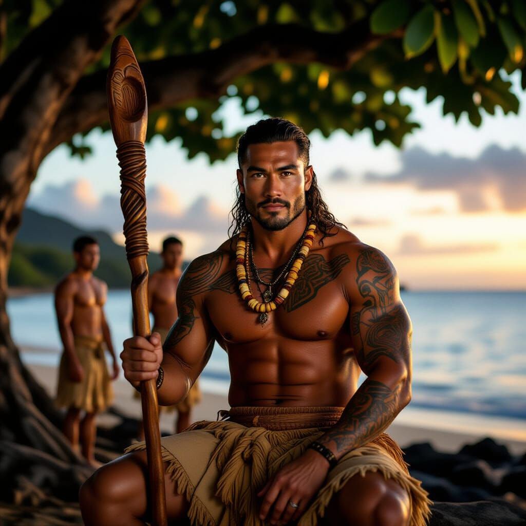 Hawaiian Elder Under Banyan Tree at Dusk