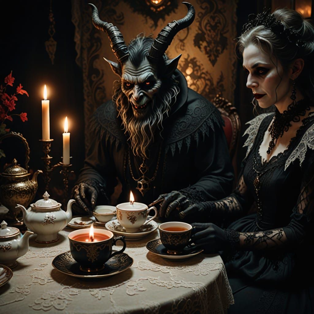 Krampus Hosts a Tea Party in Gothic Style