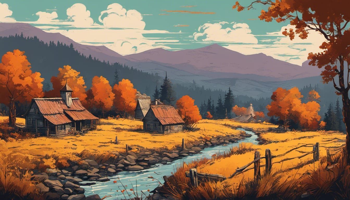 Medieval Windmill Field: Rustic Oil Painting in Autumn