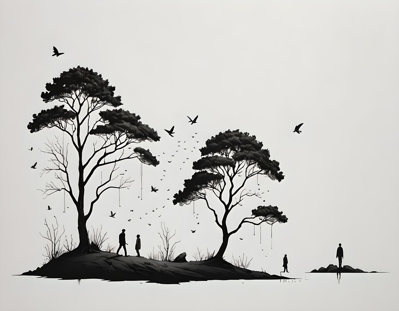 Minimalist Surreal Nature Illustration on White