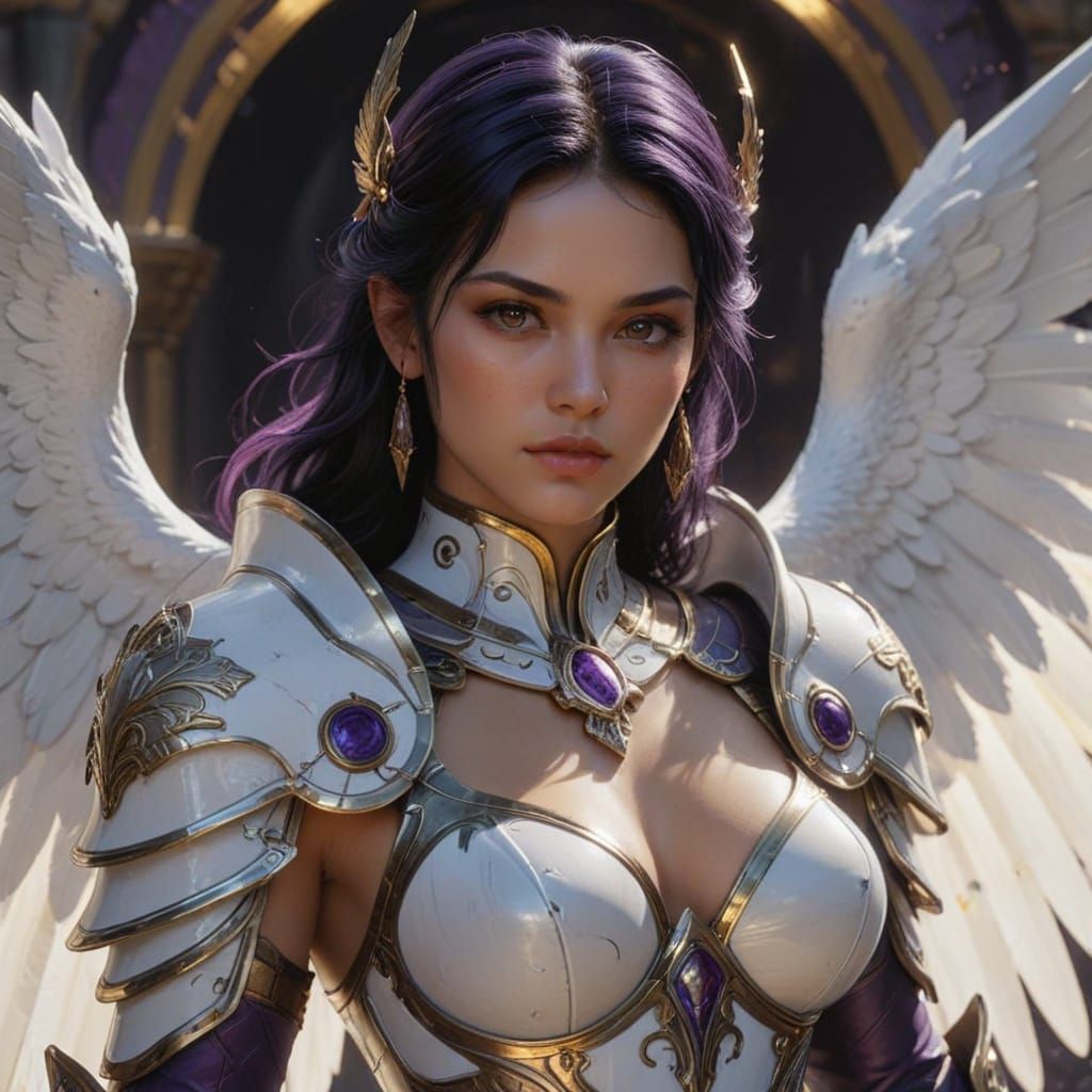 Battle Angel in Ornate Armor: Dark Fantasy Art