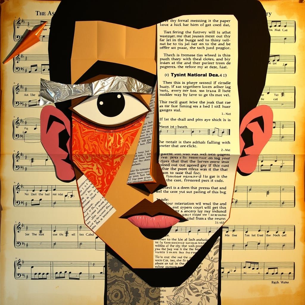 Cubist Face Constructed from Paper Textures