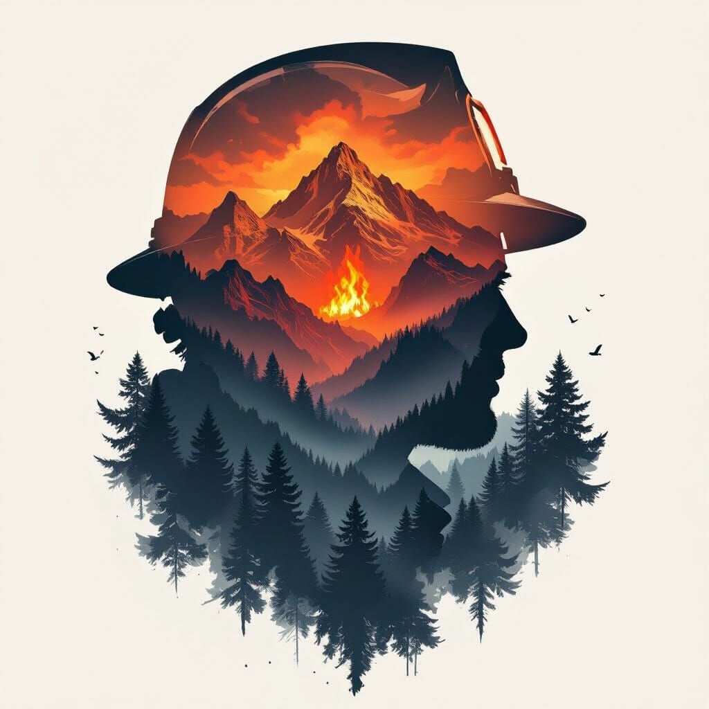 Fiery Forest Portrait with Firefighter Overlay