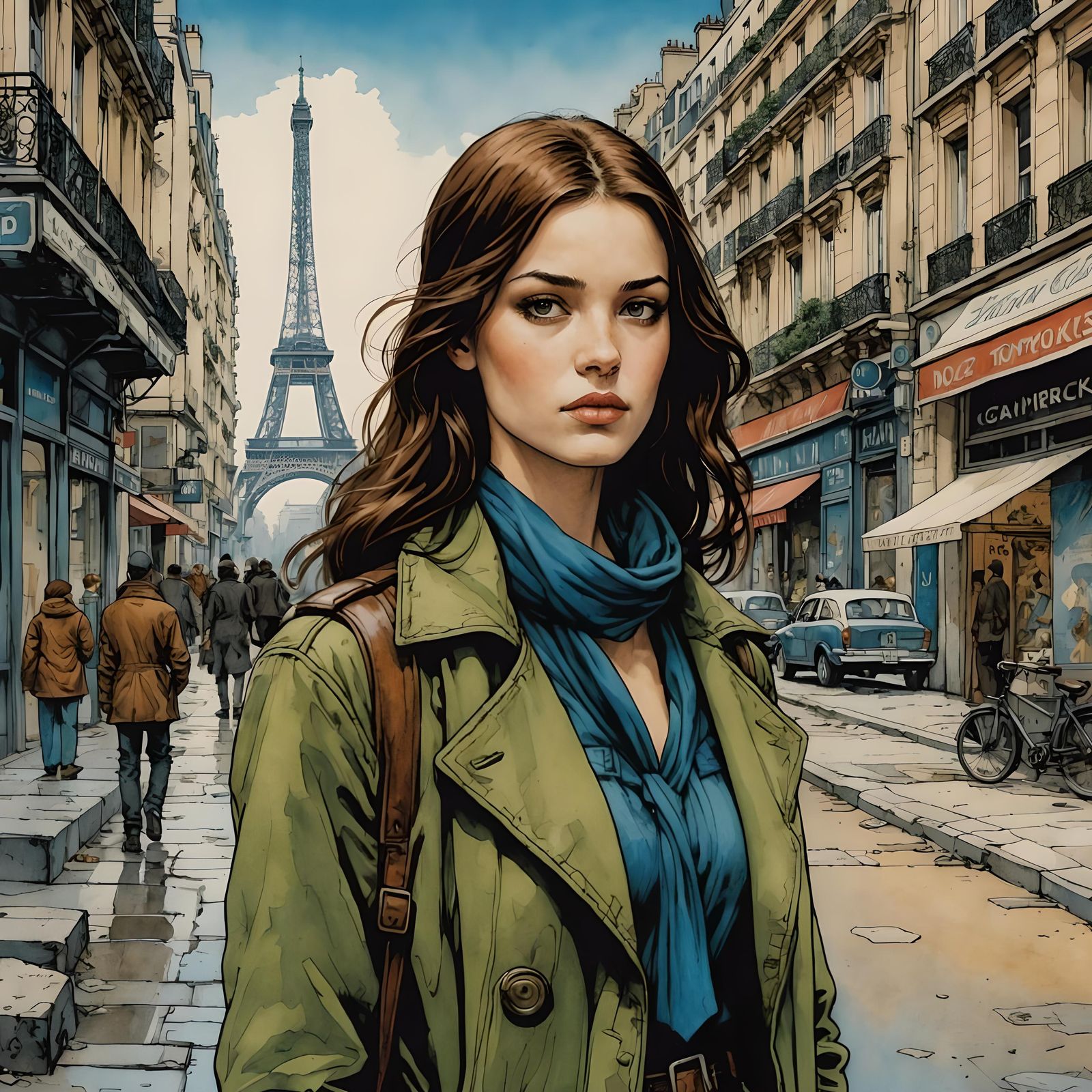 Desolated Paris Girl in Comic Book Style