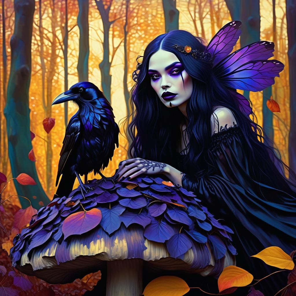 Gothic Fairy on Mushroom in Fauvist Style