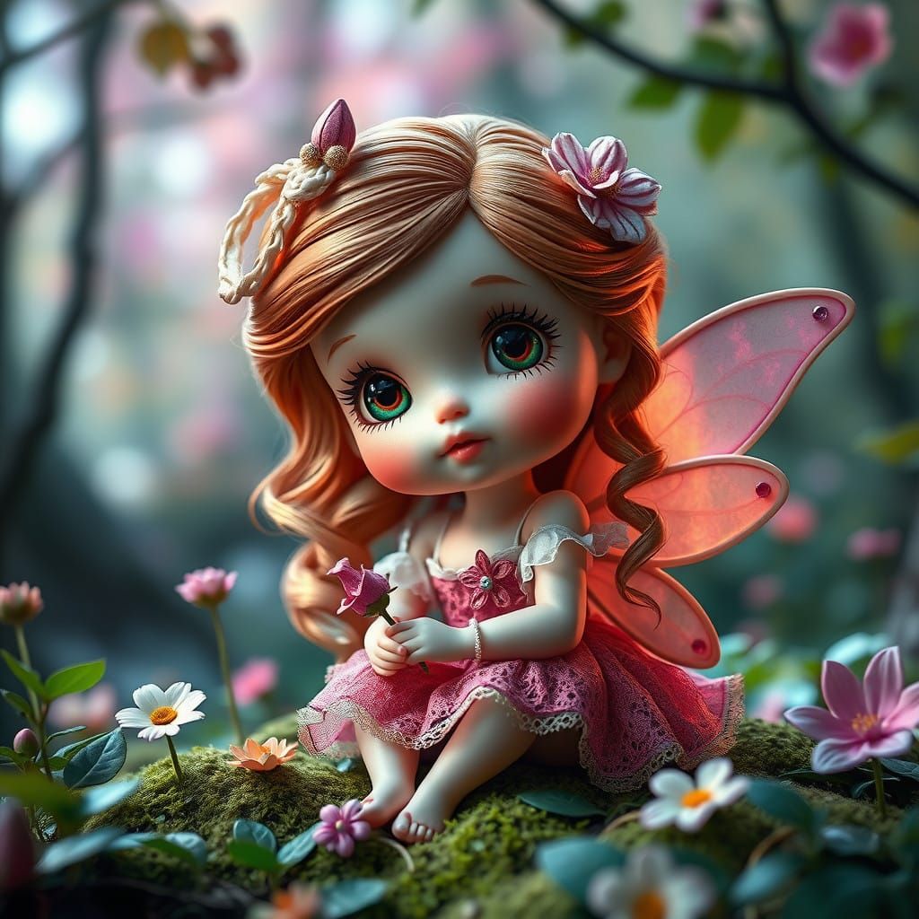 Whimsical Fairy Doll in Vibrant Forest Setting