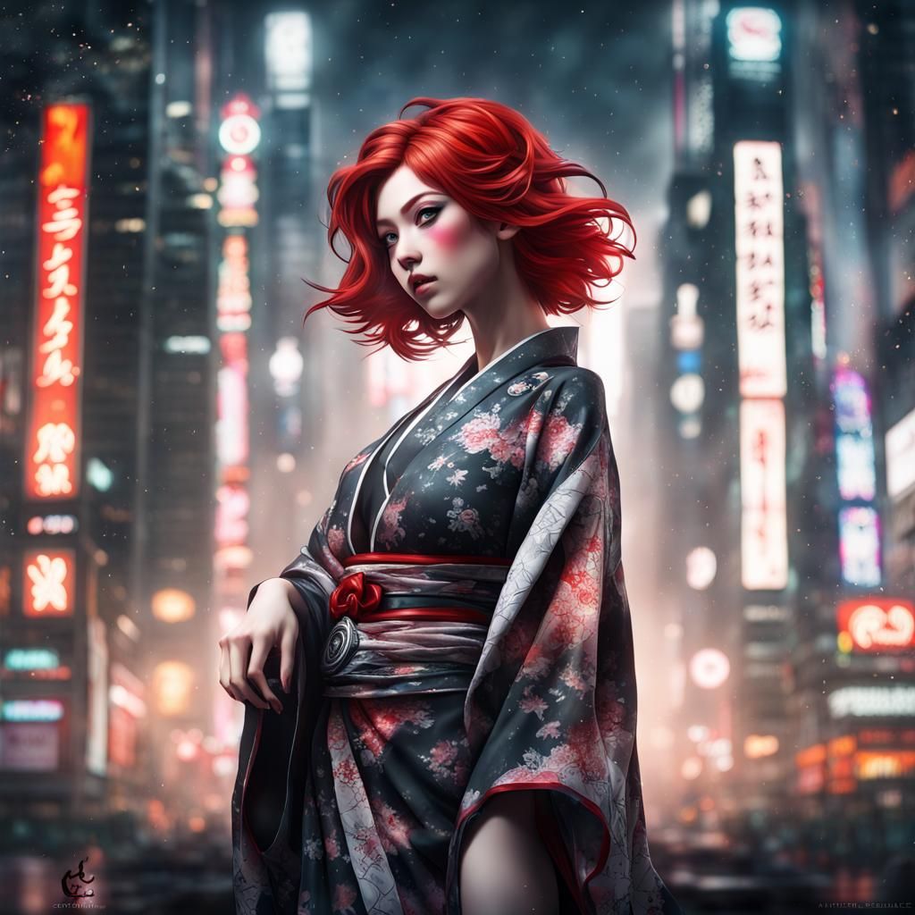 Sci-Fi Anime Princess in Ornate Kimono