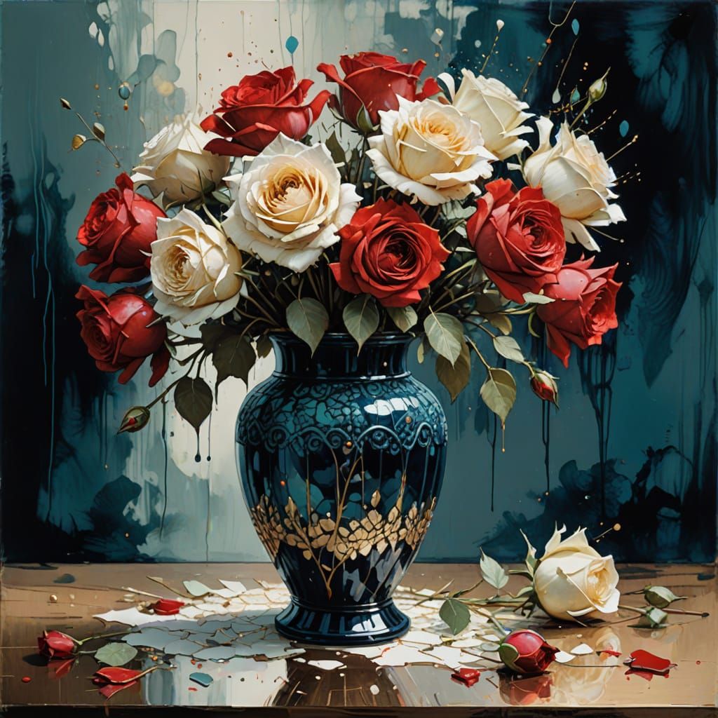 Vibrant Mosaic Roses in Alcohol Ink Wash