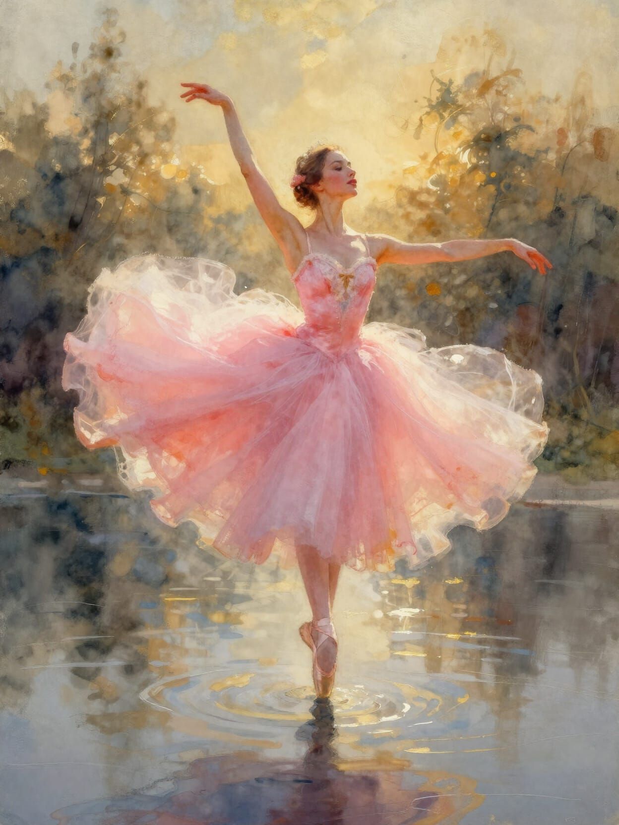 Coral Dancer in Golden Hour Oil Painting