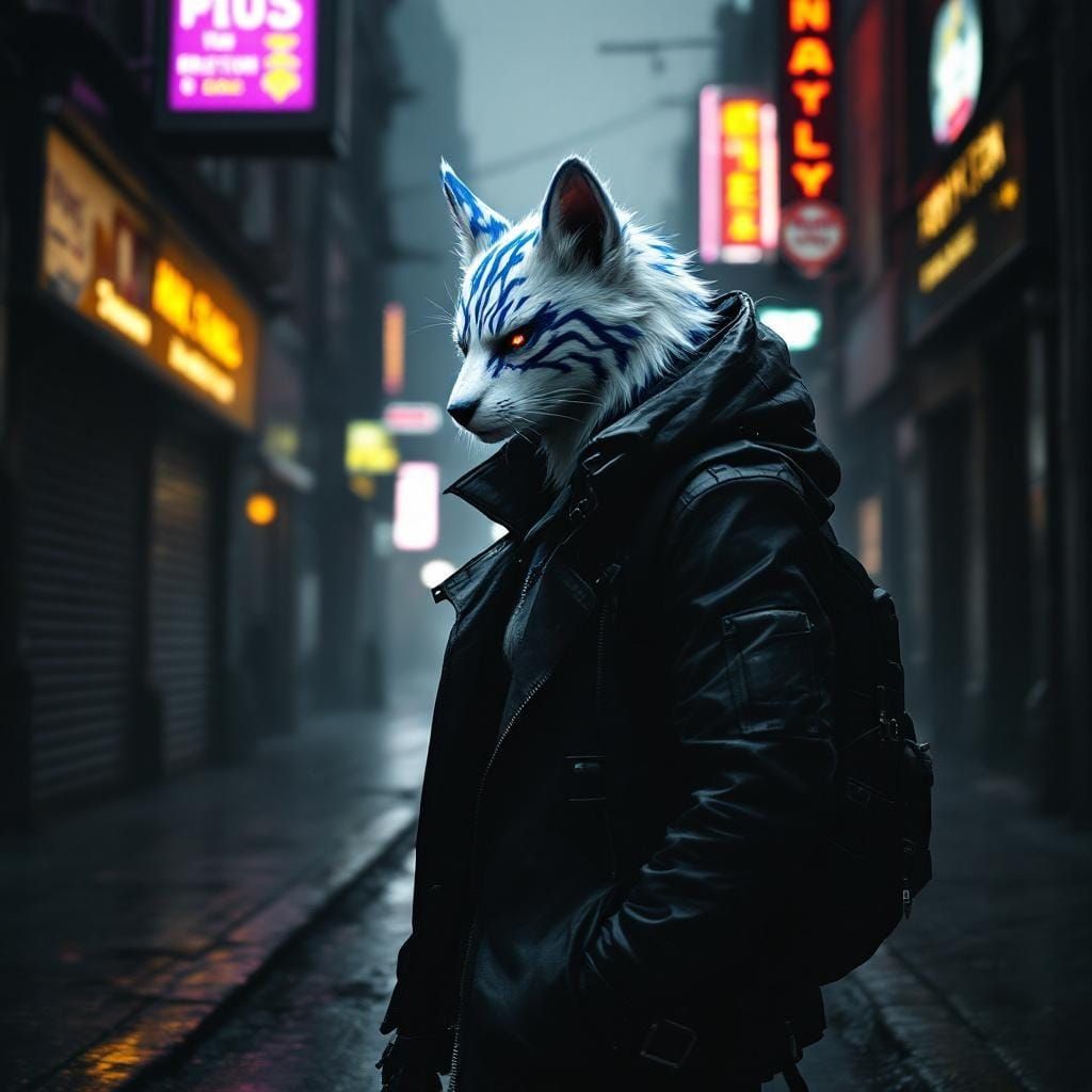 Liger Furry in Futuristic Great Britain Alleyway