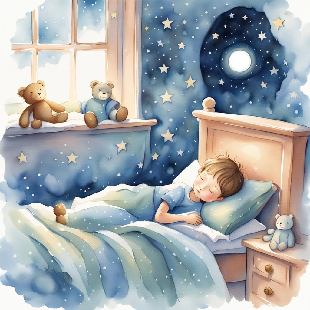 Dreamy Bedtime Story Illustration in Watercolor Style
