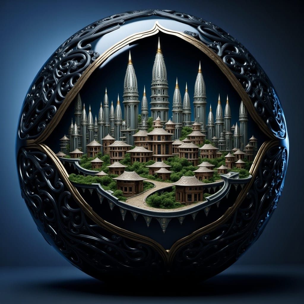 Futuristic Cityscape Encapsulated in 3D Rendered Sphere