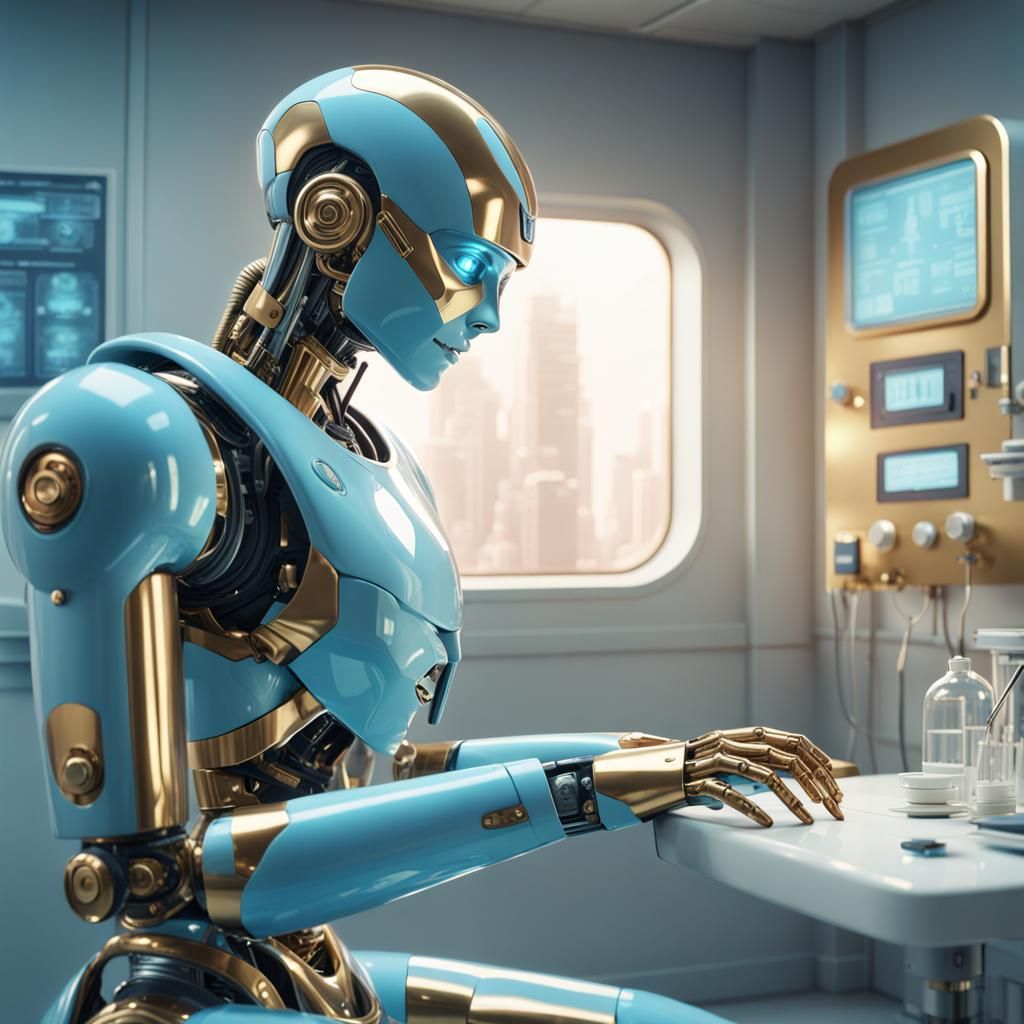 Futuristic Robot Assistant in Utopia Hospital