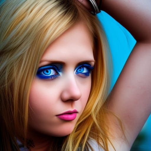 Hyperrealistic Blonde Woman with Blue Eyes