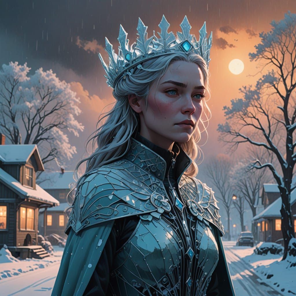 Ethereal Ice Queen Reigns Over Frozen Winter Wonderland