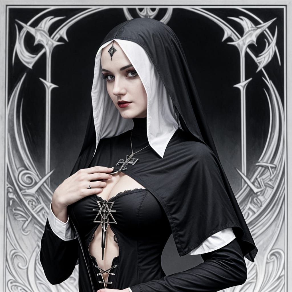 Alluring Satanic Nun in Seductive Repose
