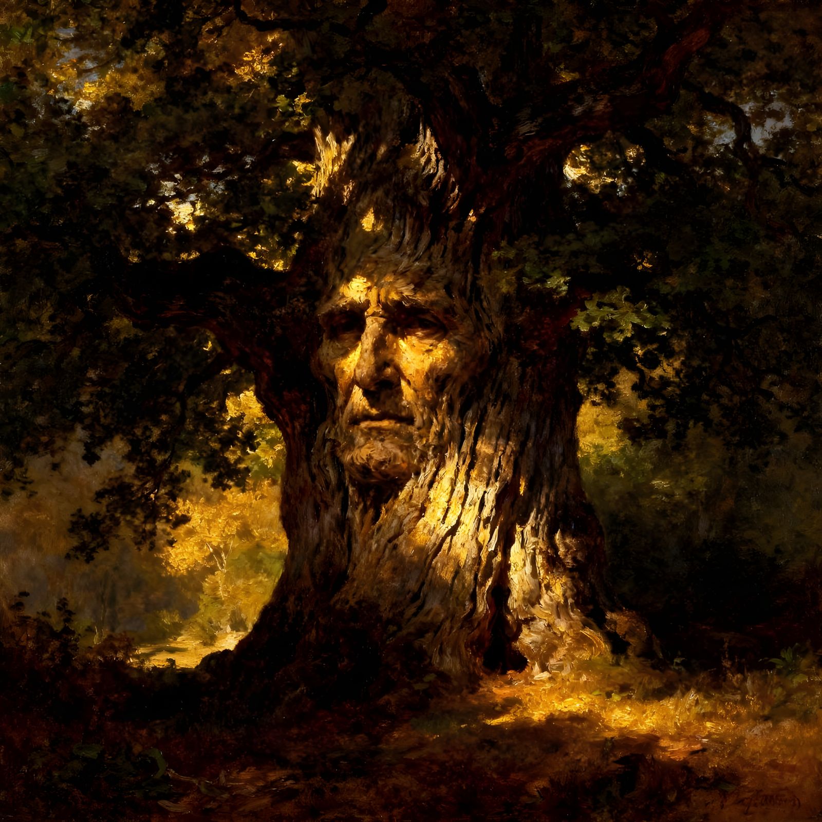 Wise Old Tree with Weathered Bark