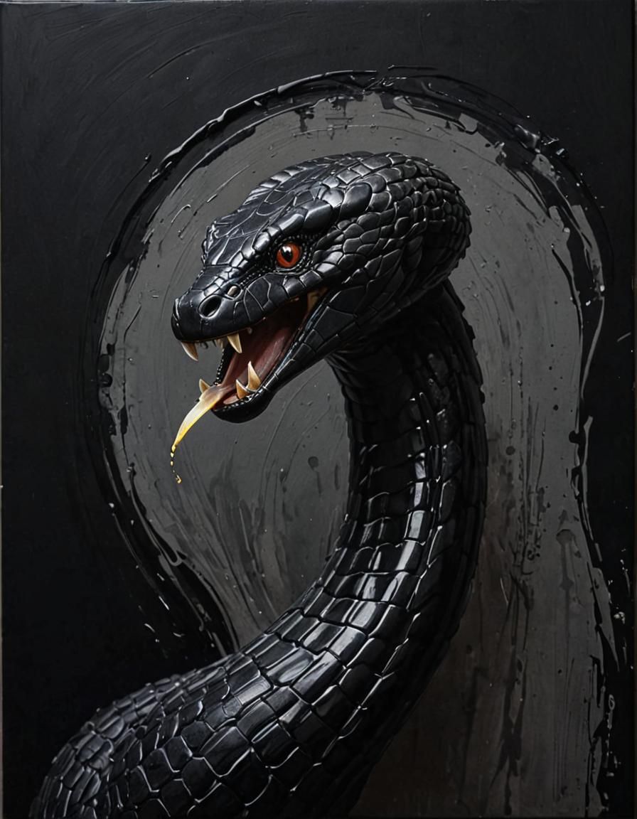 Black Cobra Painting in Grunge Style with Silver Highlights