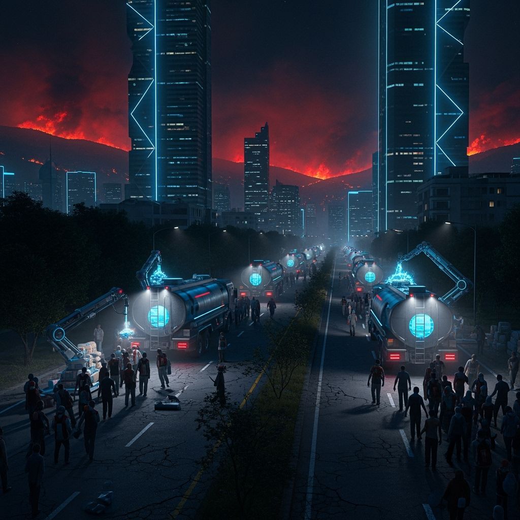 Dystopian Izmir Cityscape in Fiery Heatwave, Syd Mead Style