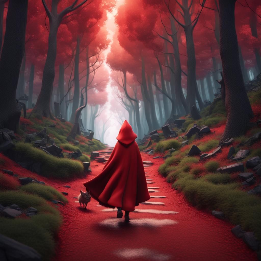 Little Red Riding Hood in Scary Forest: 3D Art