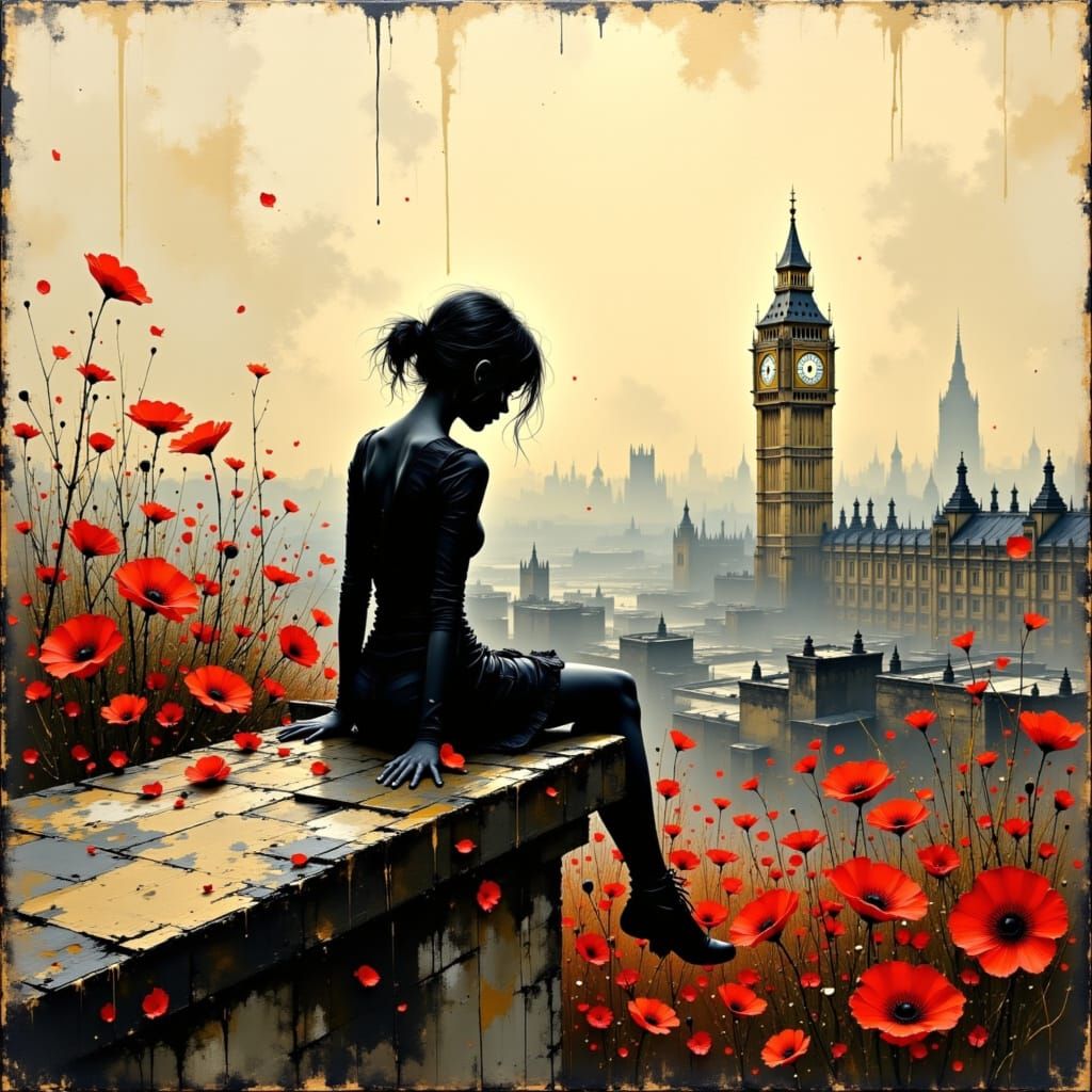 London Rooftop Girl in Impasto Oil Painting