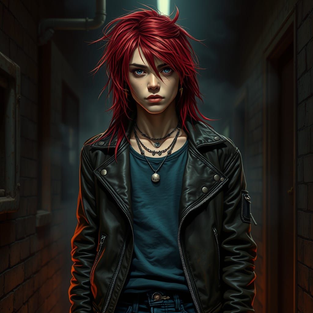 Gritty Portrait of Androgynous Figure in Urban Setting