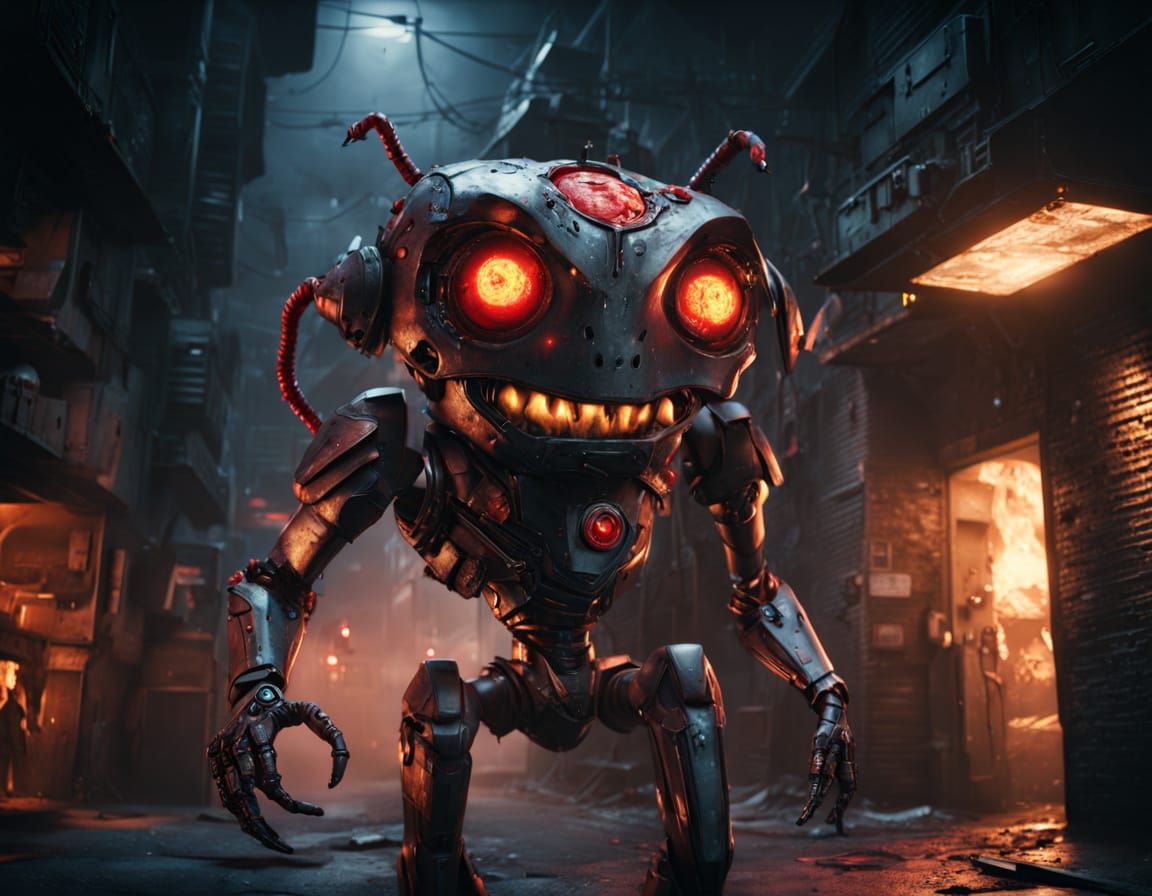 Pizza Monster Robot in Dark Alley: Anime Style