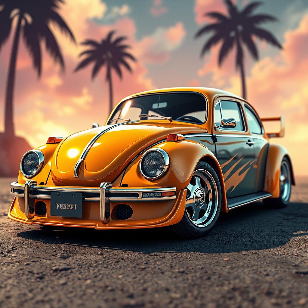 Beetle and Ferrari Fusion in 3D Anime Art