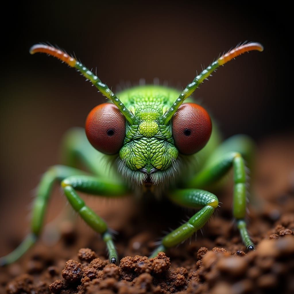 Green Praying Mantis Macro in Attack Pose