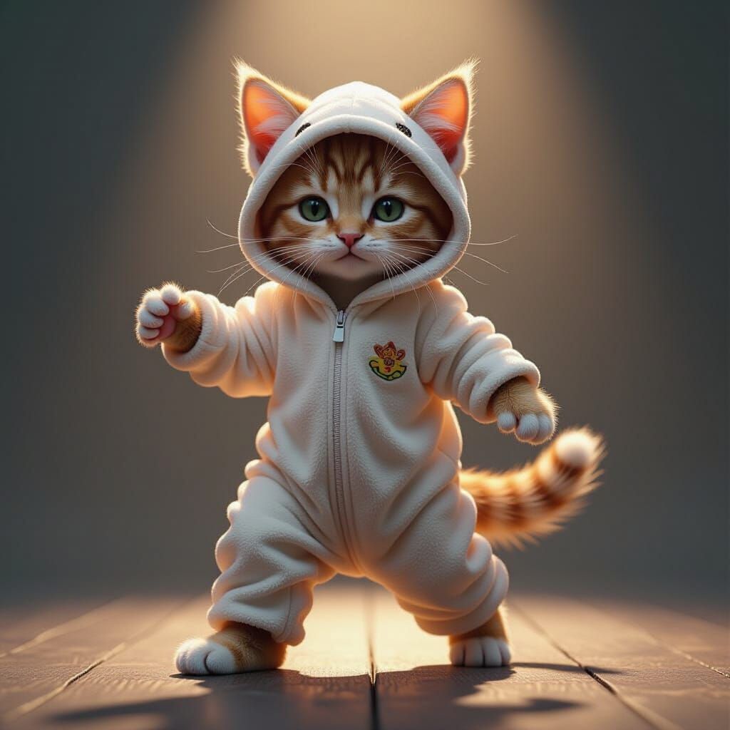 Biomorphic Kitten in Onesie: Digital Art Portrait