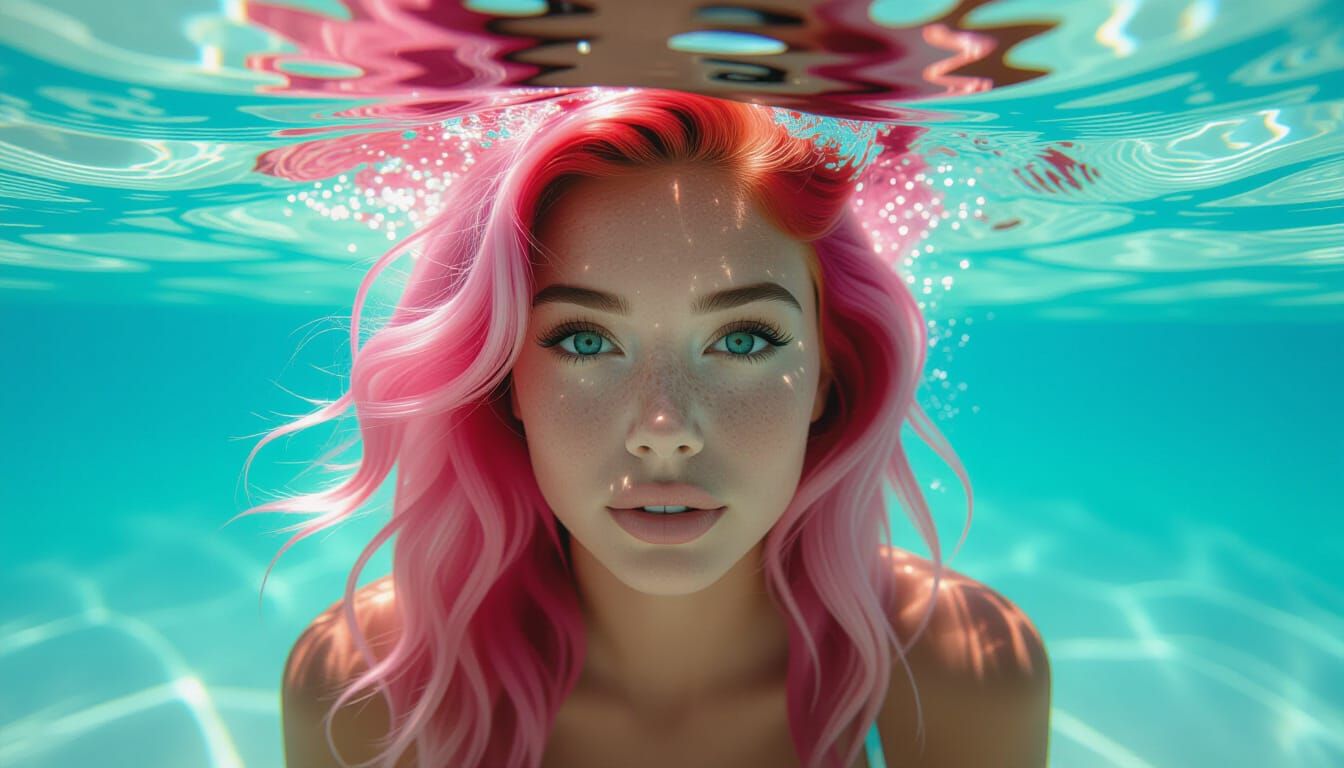 Underwater Portrait of Pink-Haired Woman