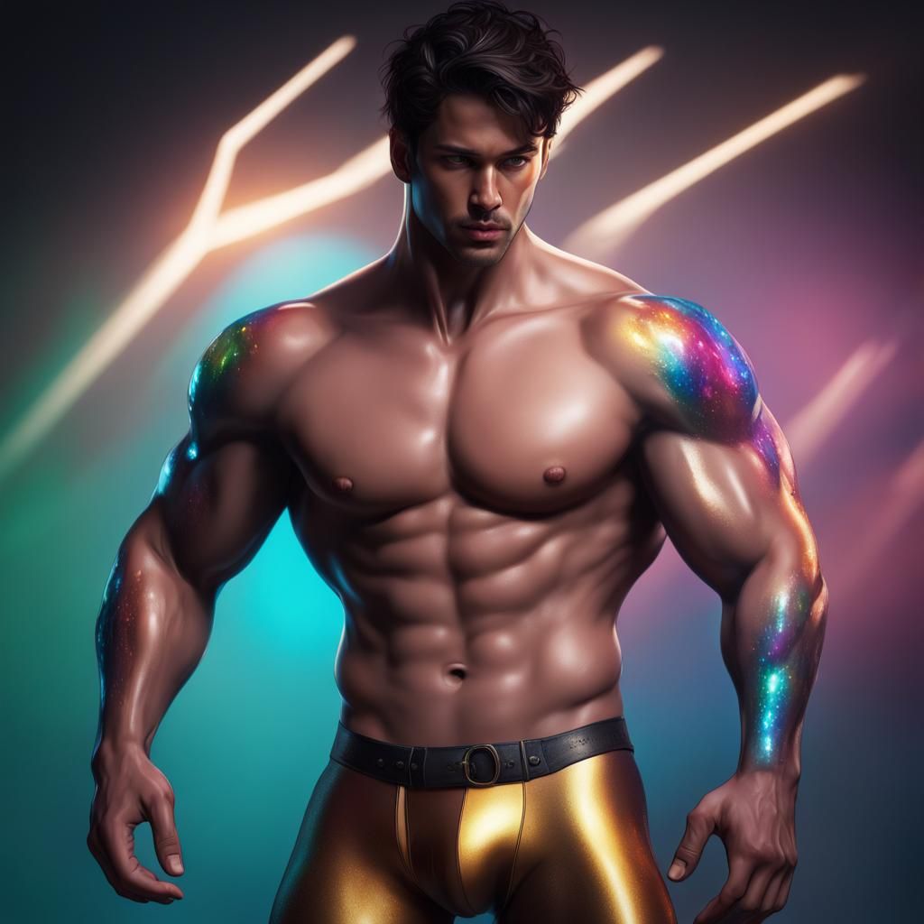 Hyperrealistic Hunk in Shiny Underwear Splash Art