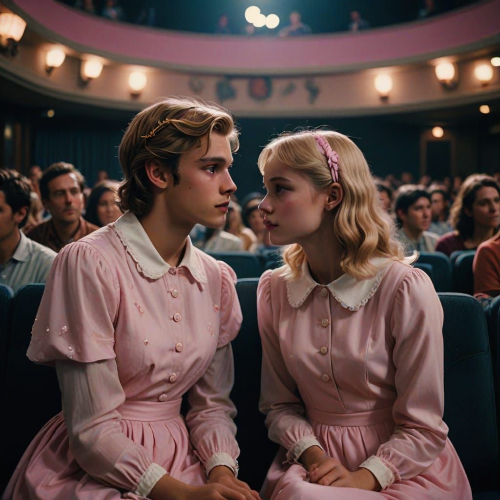 Crossdressed Man in Dress Receives Kiss in Cinema