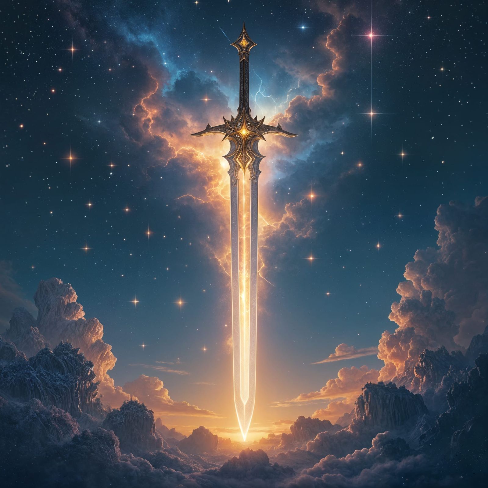 Celestial Sword Forged From Starlight and Nebulas