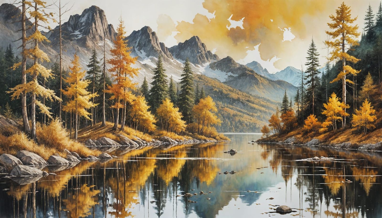 Autumn Landscape in Oil Painting Style with Rich Sepia Shado...