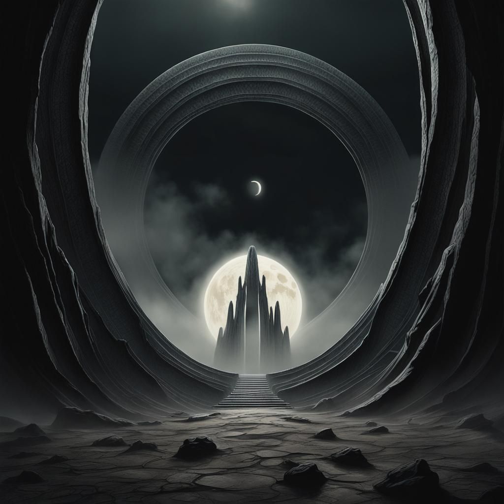 Ethereal Portal Under Black Moon in Dark Fantasy Style