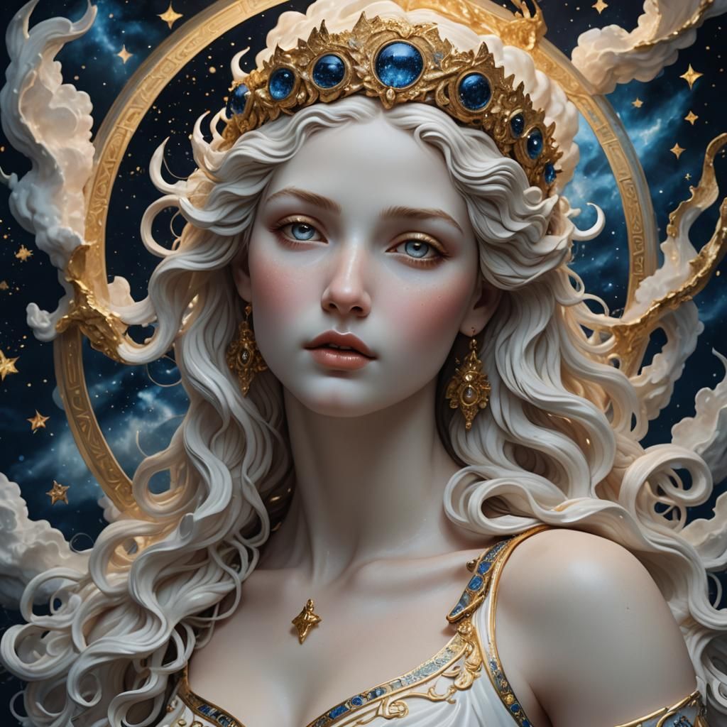 Aphrodite Porcelain Sculpture on Starry Night