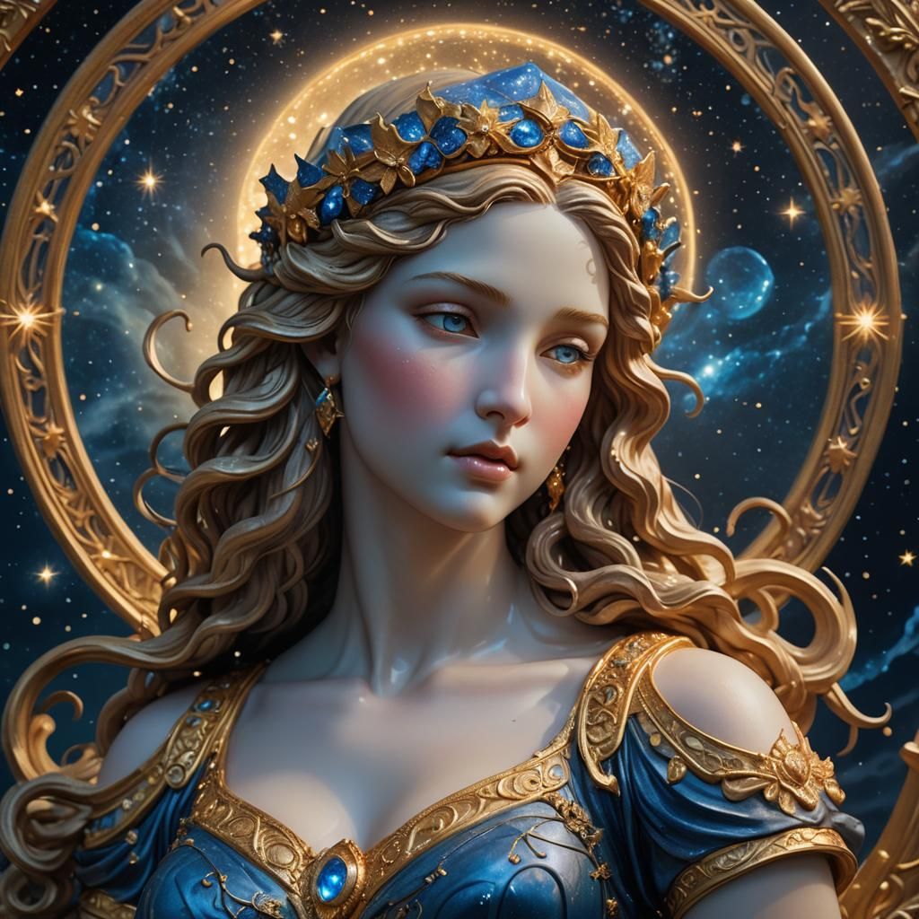 Porcelain Aphrodite in Starry Night: Fantasy Art