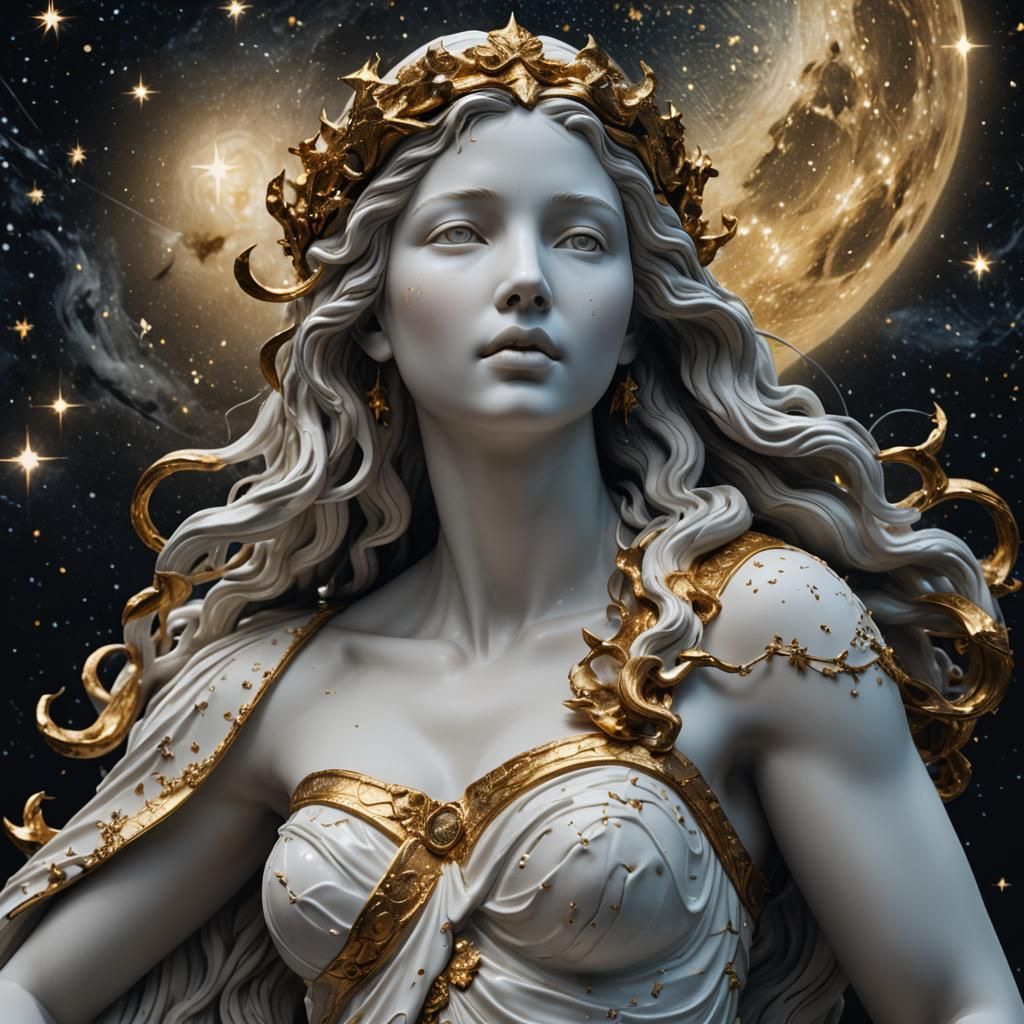 Porcelain Aphrodite in Starry Night: Digital Sculpture