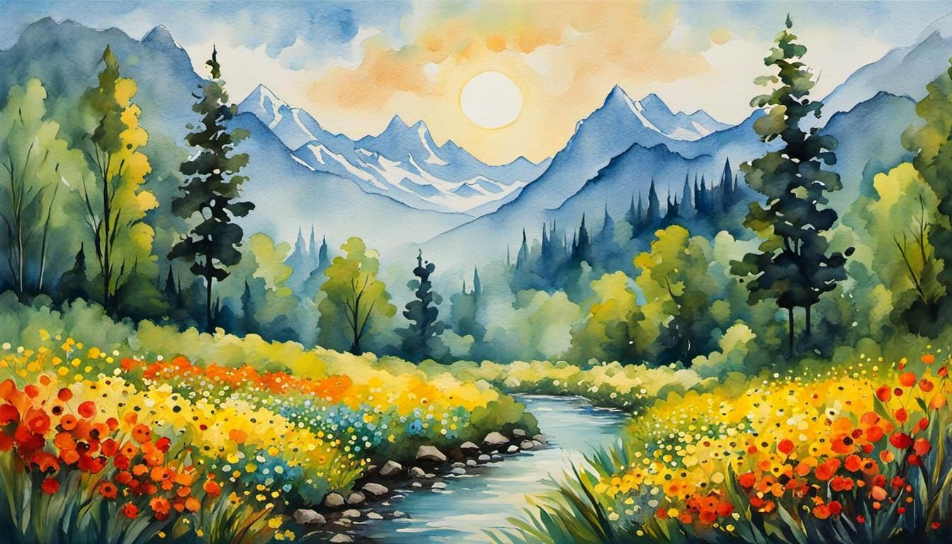 Austria Landscape in Watercolor Alcohol Ink Style