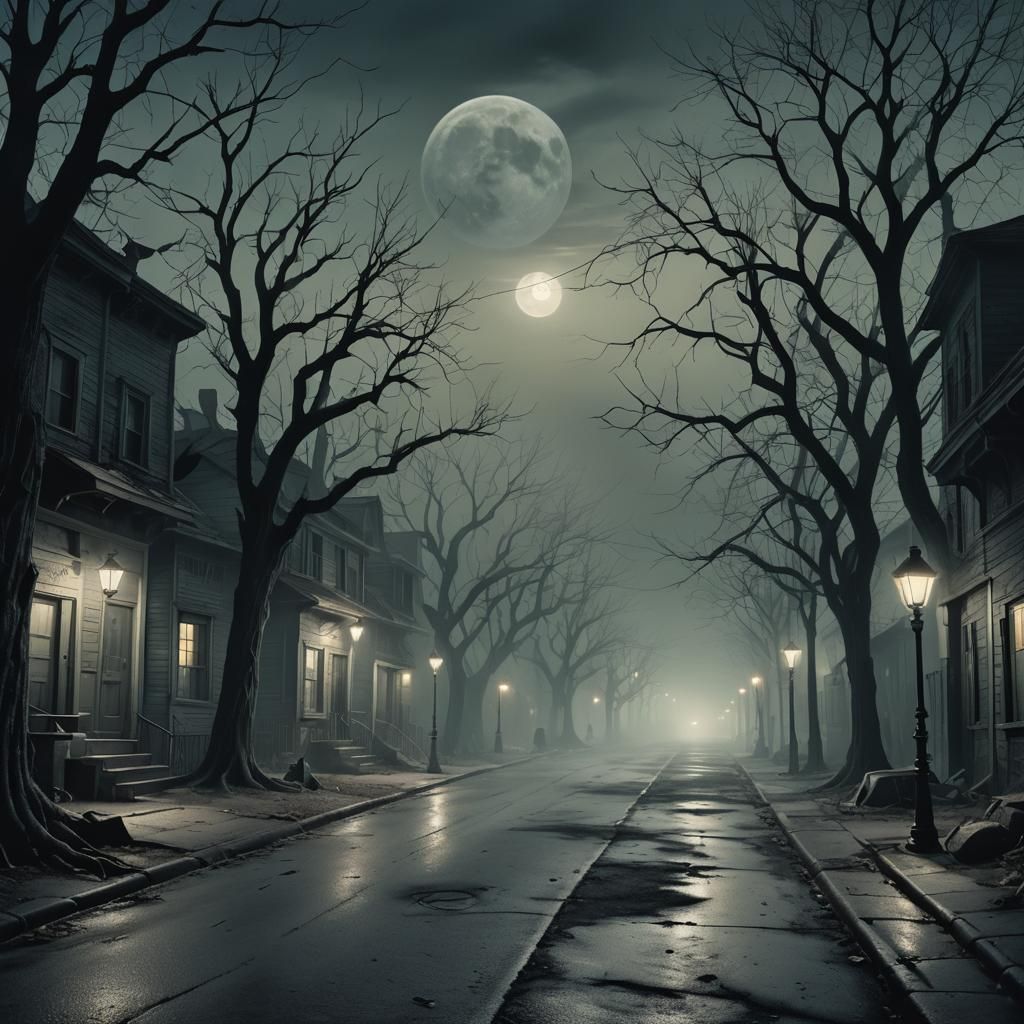 Eerie Foggy Street in Mystical Illustration