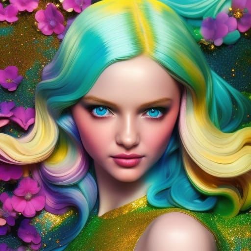 Composite Face with Copper Blond Hair, Detailed Rendering