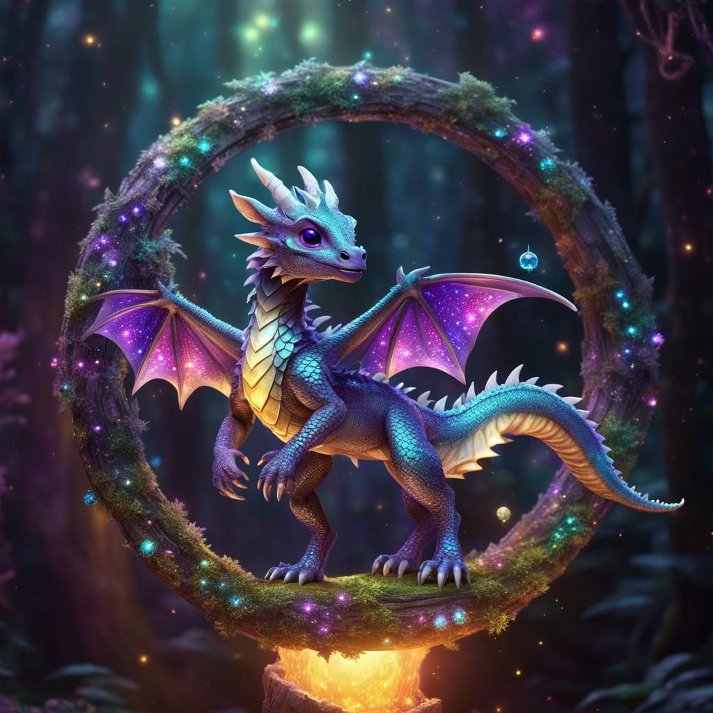Cute Bismuth Dragon in Magical Cosmic Forest