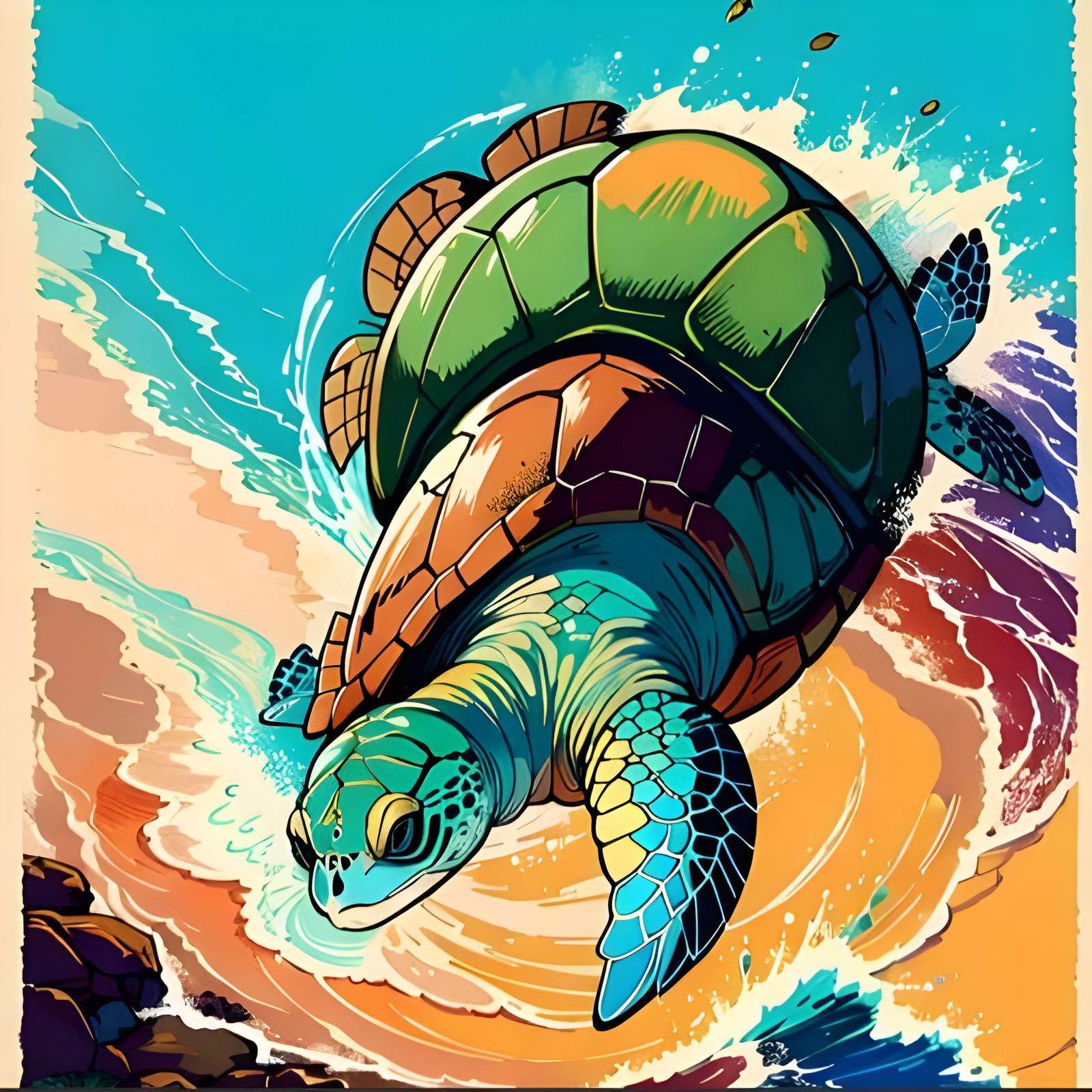 Sea Turtle Swimming Underwater