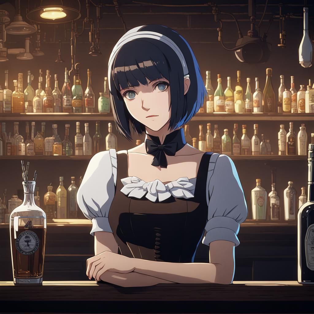 Cyberpunk Maid in Anime Style by Makoto Shinkai