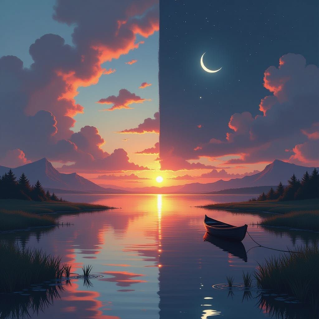Day and Night Landscape in Hyperrealistic Style